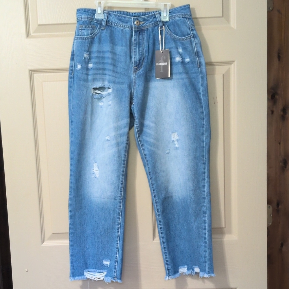 Distressed Flamingals Blue Jeans